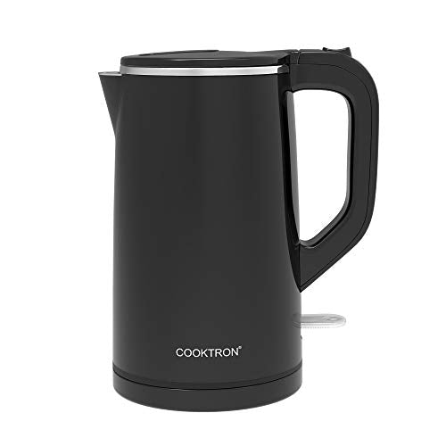 Electric Kettle 1.5 L, 100% Stainless Steel Interior Double Wall, 1500W Cool Touch Water Boiler, BPA-Free with Auto Shut-Off and Boil-Dry Protection