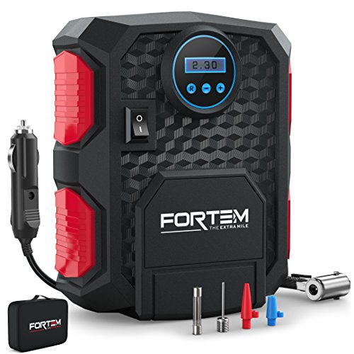 FORTEM Tire Inflator Portable Air Compressor, Bike Pump, 12V Red