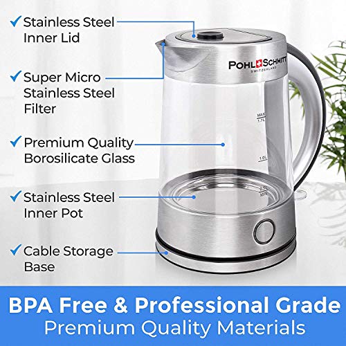 Pohl Schmitt 1.7L Electric Kettle with Upgraded Stainless Steel Large, Sliver