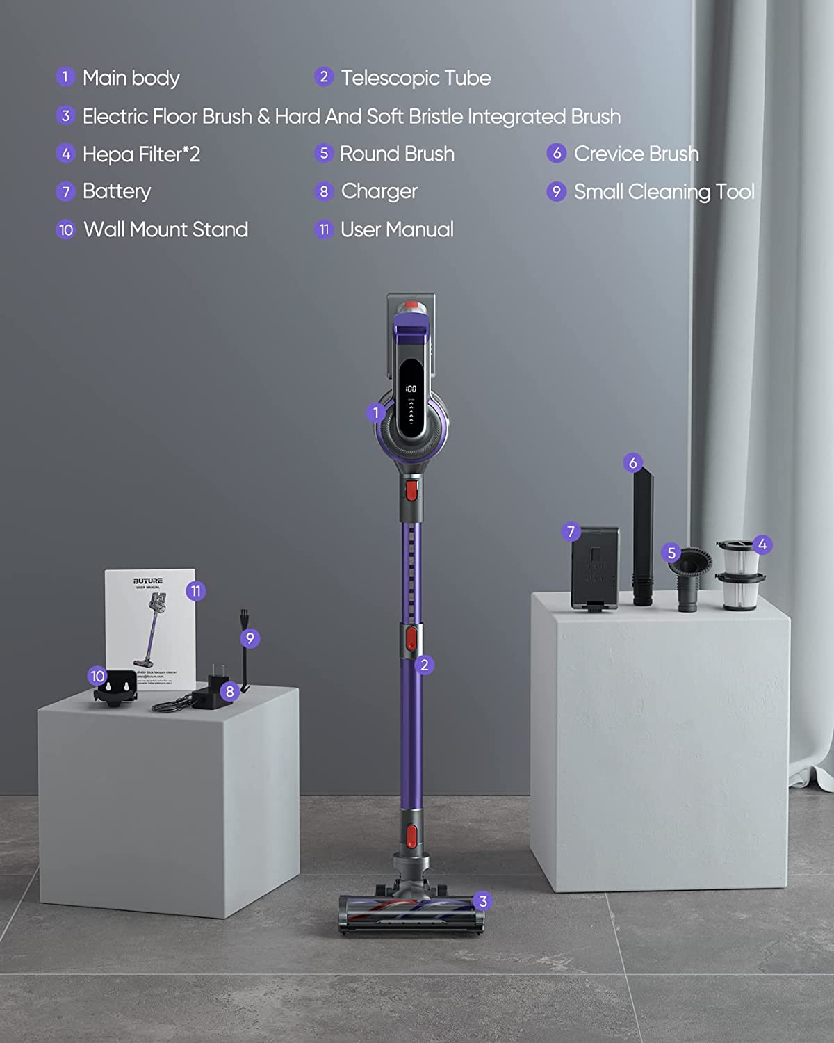 BuTure RNAB0CLCBPC8Z buture cordless vacuum cleaner, 33kpa 400w