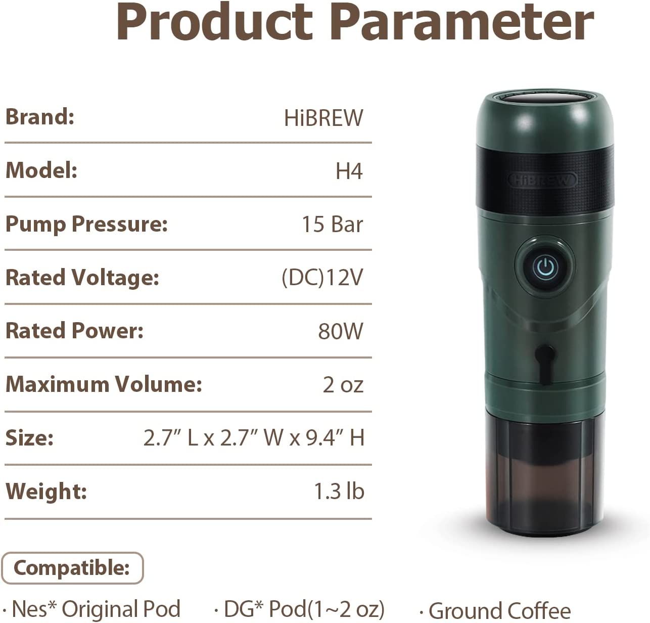 HiBREW H4 Portable Car Coffee Machine for Car & Home