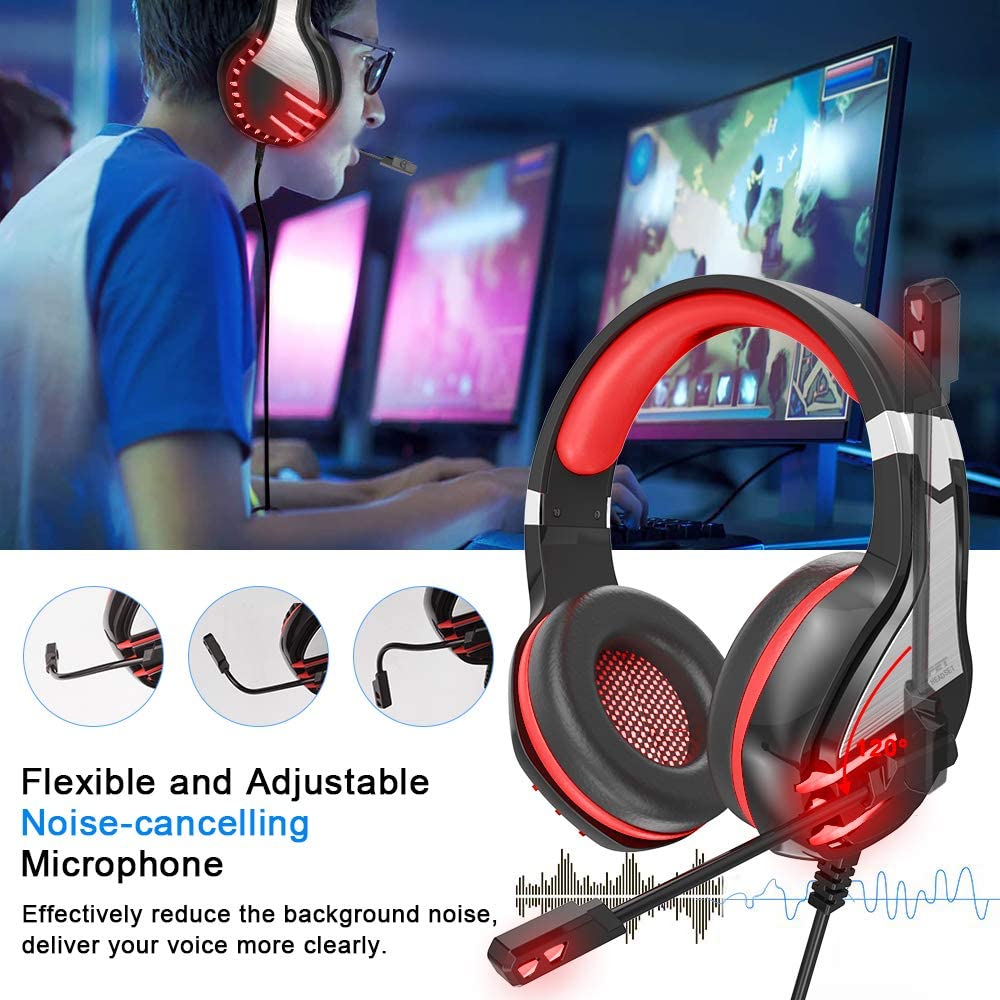 NPET HS10 Stereo Gaming Headset for PS4, PC, Xbox One Controller, Noise Red