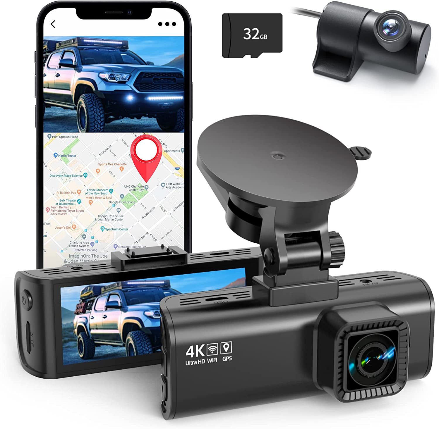 REDTIGER Dash Cam Front and Rear, 4K Dash Cam with WiFi & GPS, 4K