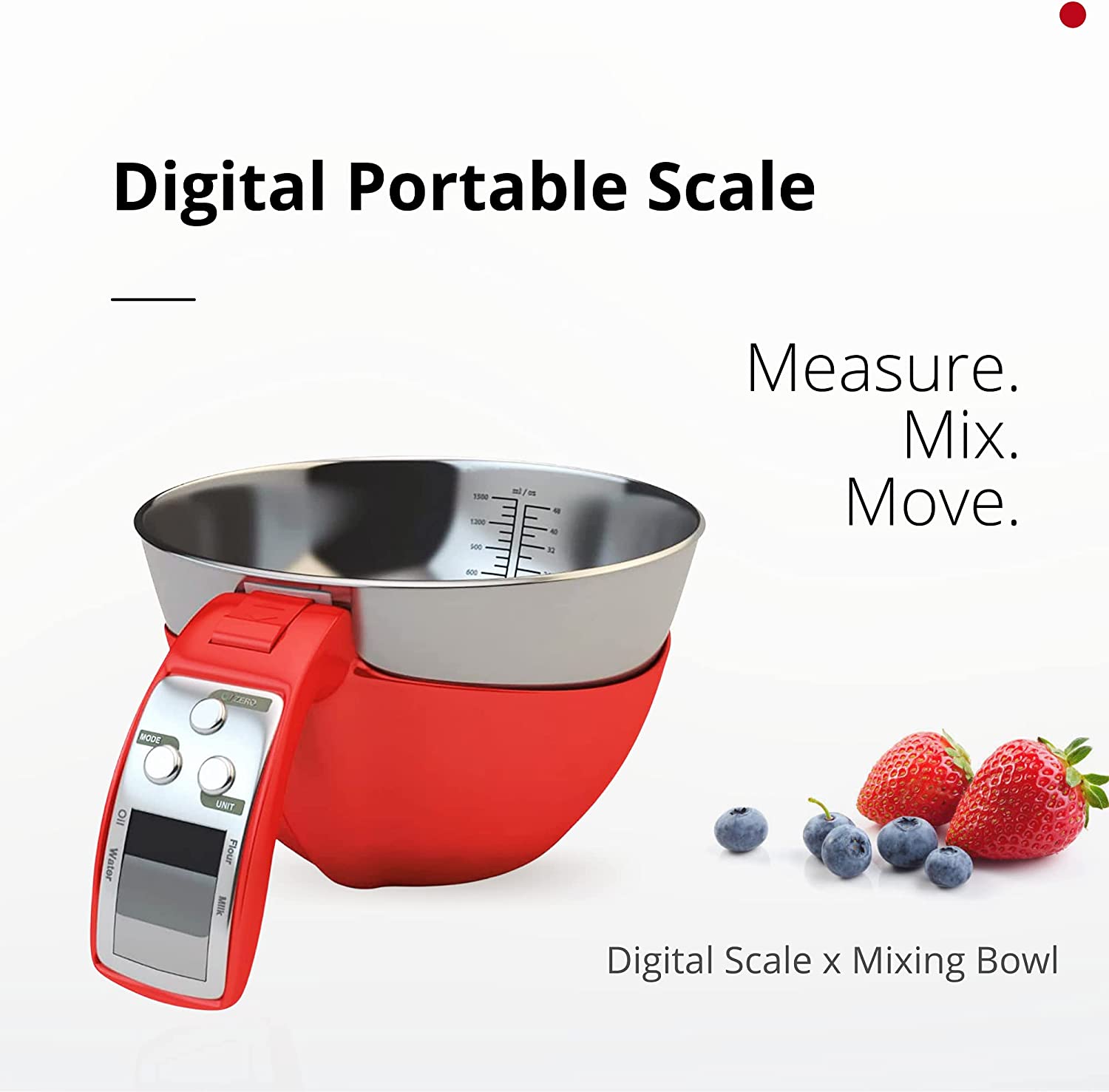 Fradel Digital Kitchen Food Scale with Bowl (Removable) and Measuring Cup -  Stainless Steel, Backlight, 11lbs Capacity - Cooking, Baking, Gym, Diet 