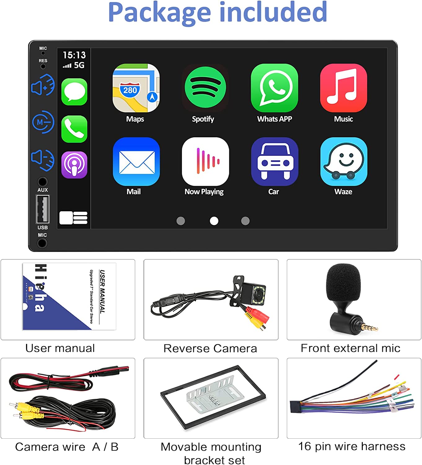 Double Din Car Stereo Compatible with Apple Carplay and Android Auto, 7 Black