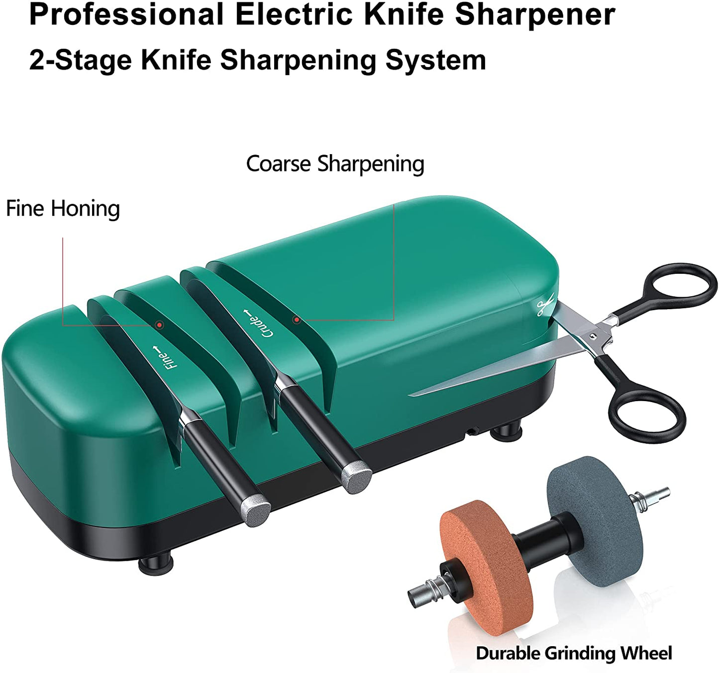 Kitchen Knife Sharpener for Straight Knives Scissors, Electric Green