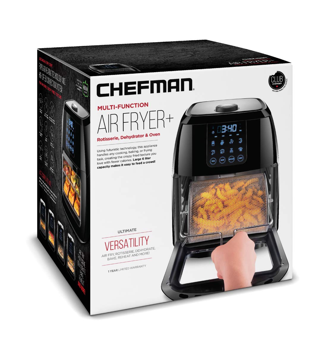 Chefman 6.3 Quart Digital Air Fryer+ Rotisserie, Dehydrator