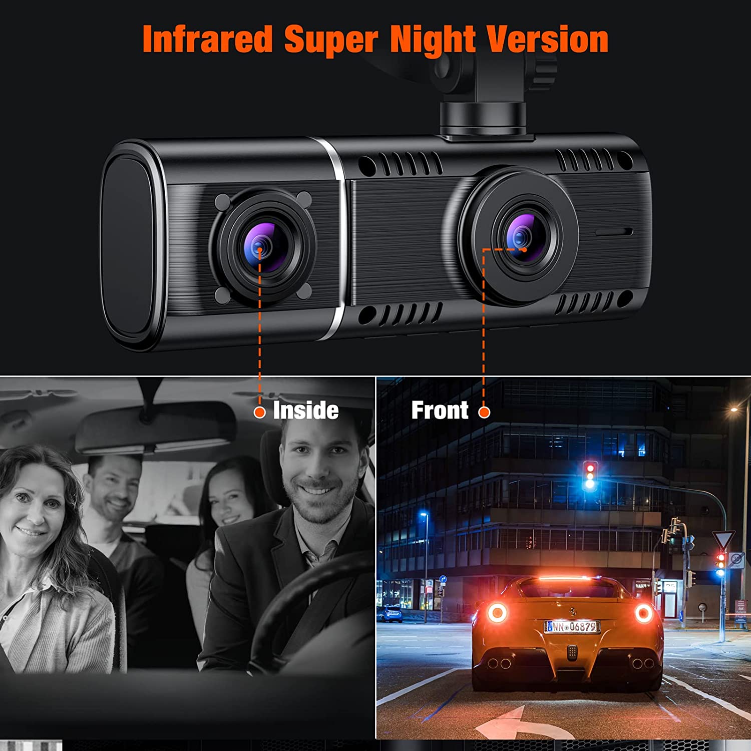 LAMTTO Dual Dash Cam Front and Inside 1080P Dash Camera for Cars 1.5  Display 170° Wide Angle Car Camera Driver Recorder with Motion Detection