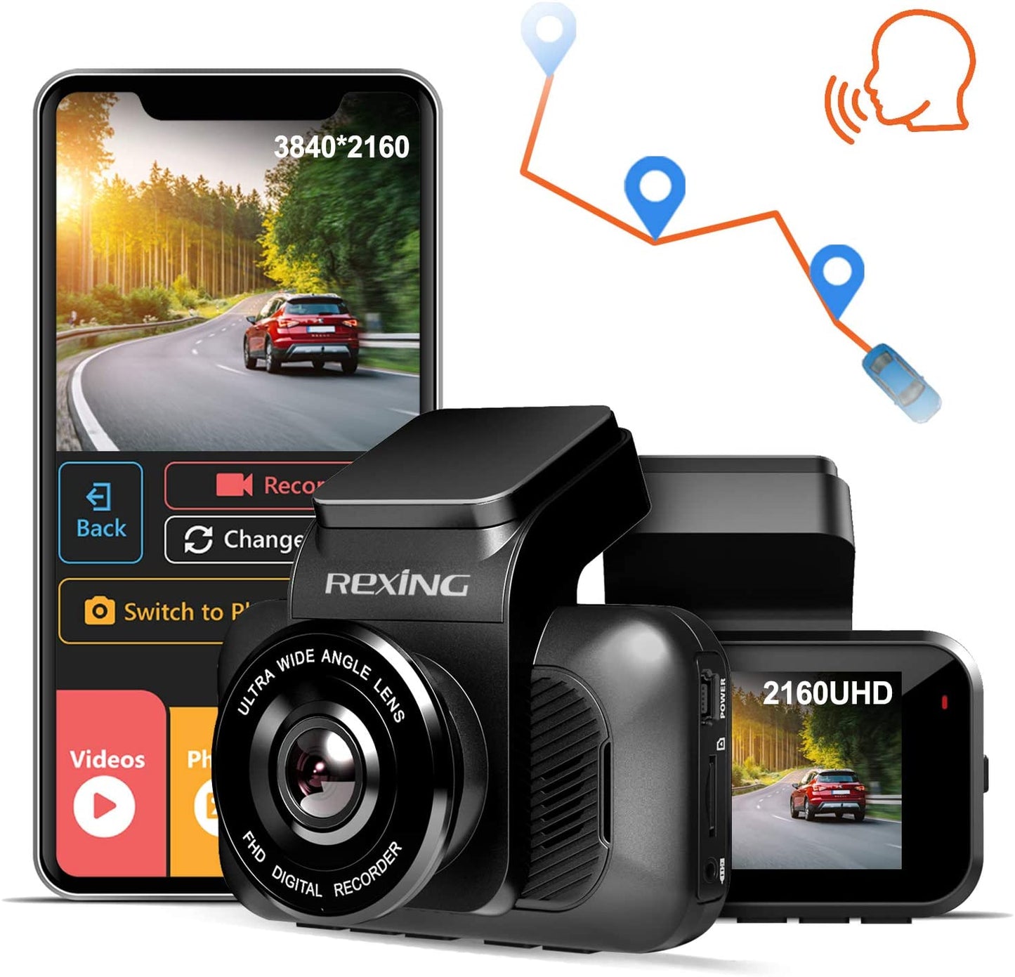 REXING V5 Dash Cam 4K Modular Capabilities 3840x2160@30fps UHD WiFi