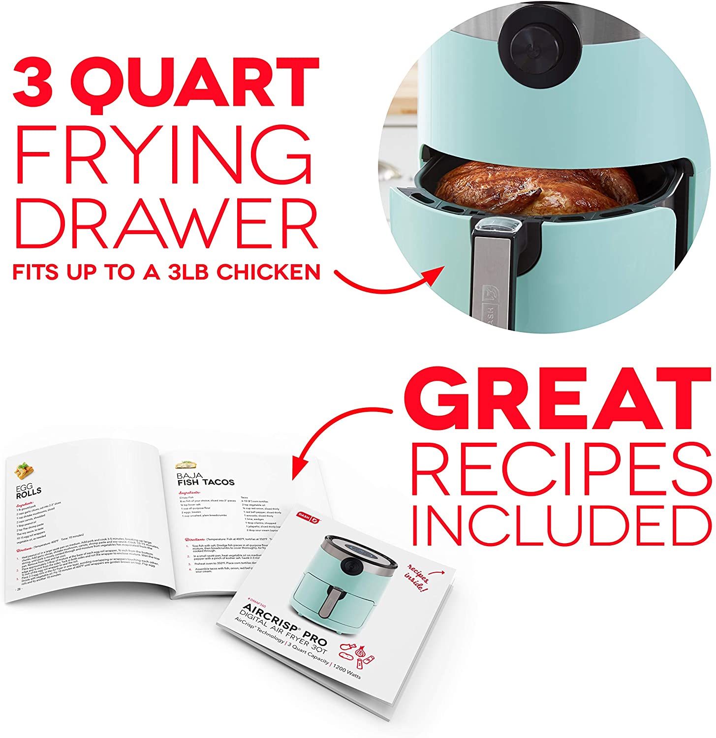 Dash 3 Quart Deluxe Air Fryer with AirCrisp Technology