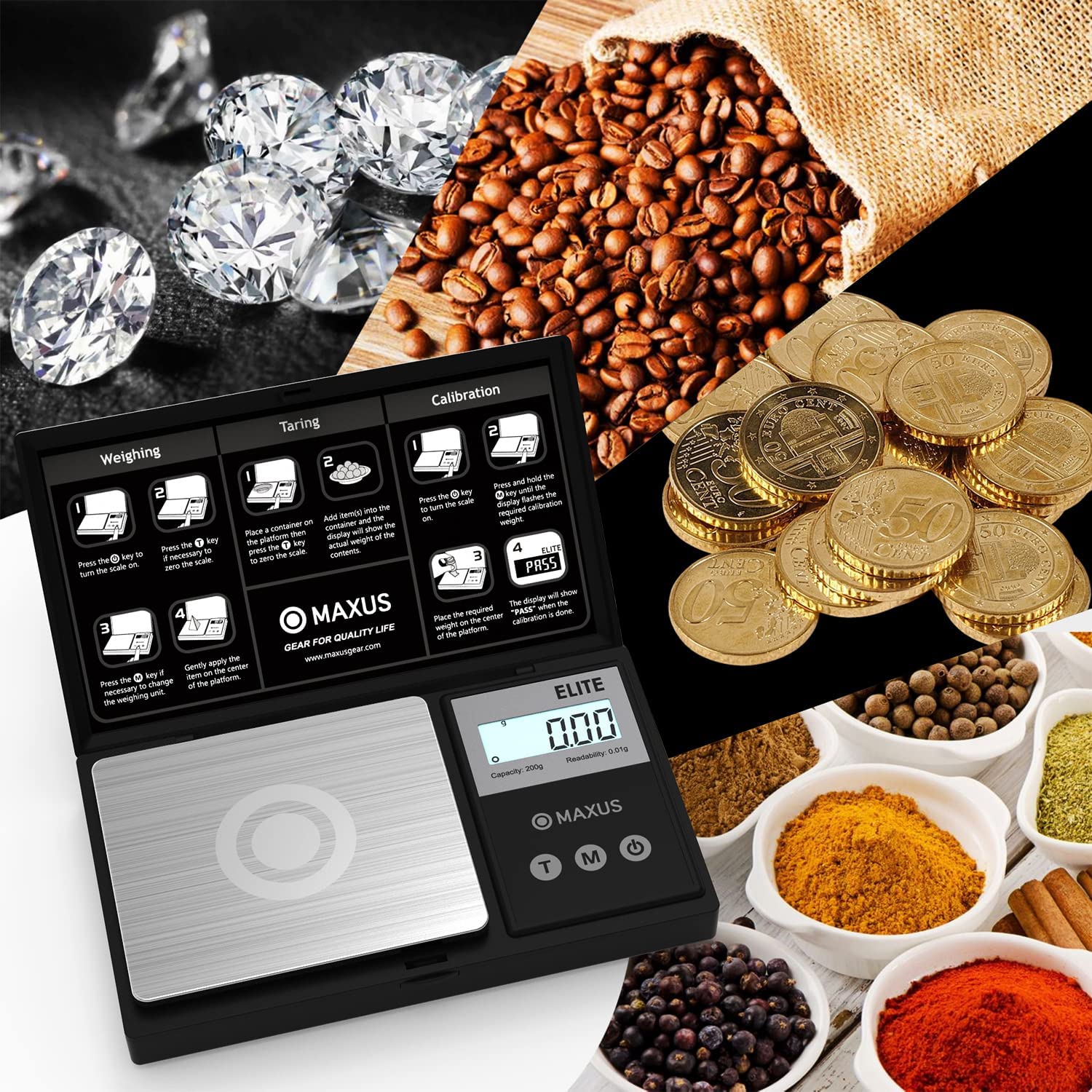 Maxus Precision Pocket Scale 200G X 0.01G, MAXUS Elite Digital Gram Scale