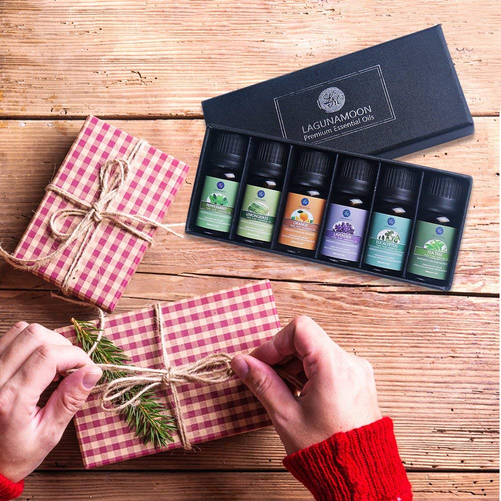  LagunaMoon 6-Pack w Gift Box  Essential Oils Set, 10mL,  Peppermint, Tea Tree, Lavender, Eucalyptus, Lemongrass, Orange : Health &  Household
